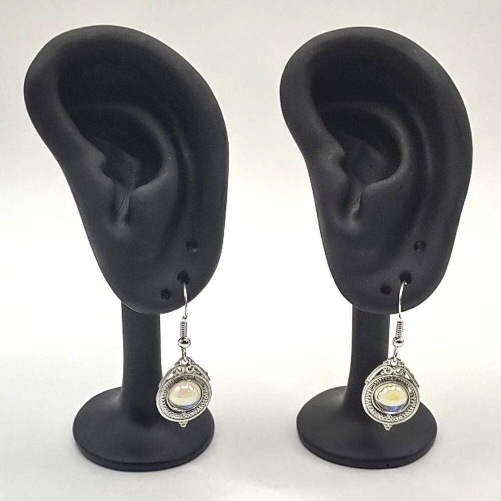 925 Sterling Silver Hooked Moonstone Teardrop Earrings BOHO Birthday Gift NEW